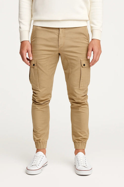 Men's Cargo Trousers Slim Fit Elastic Cuff Utility Pants