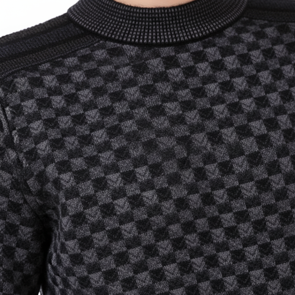 Men's Printed Crew Neck Sweater with Ribbed Trim
