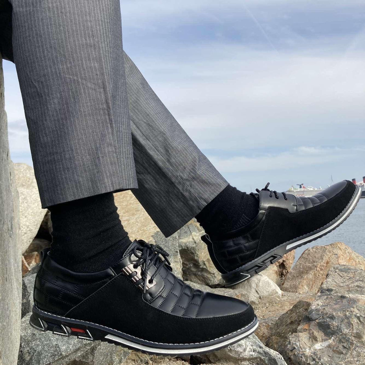 Men's Leather Panel Lace Up Smart Casual Shoes
