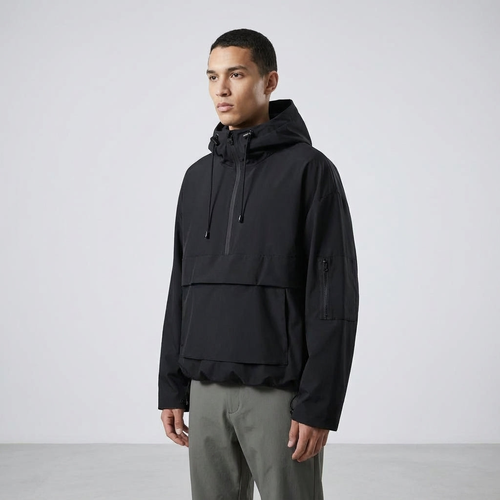 Men's Lightweight Hooded Anorak Jacket Water Repellent Layer