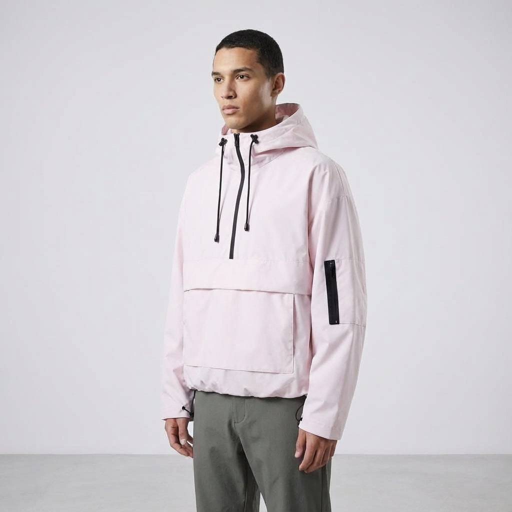 Men's Lightweight Hooded Anorak Jacket Water Repellent Layer