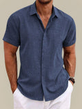 Men's Linen Short Sleeve Shirt Breathable Lightweight Button Up