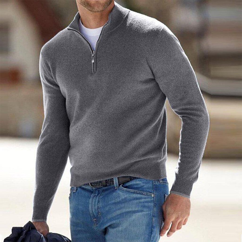 Men's Lightweight Quarter Zip Sweater with Raised Collar