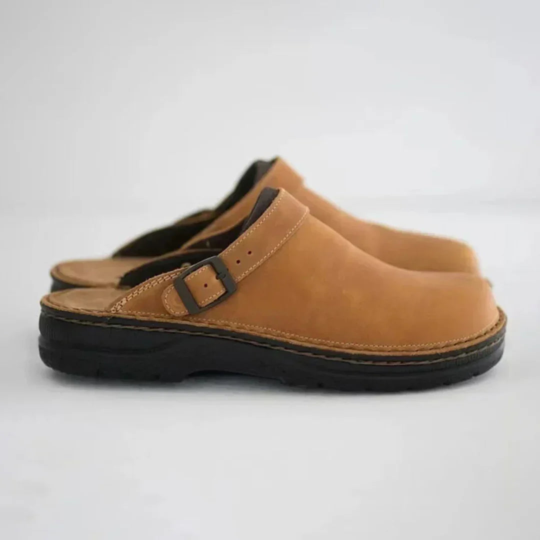 Men's Faux Leather Slippers Buckle Strap Comfort Clogs