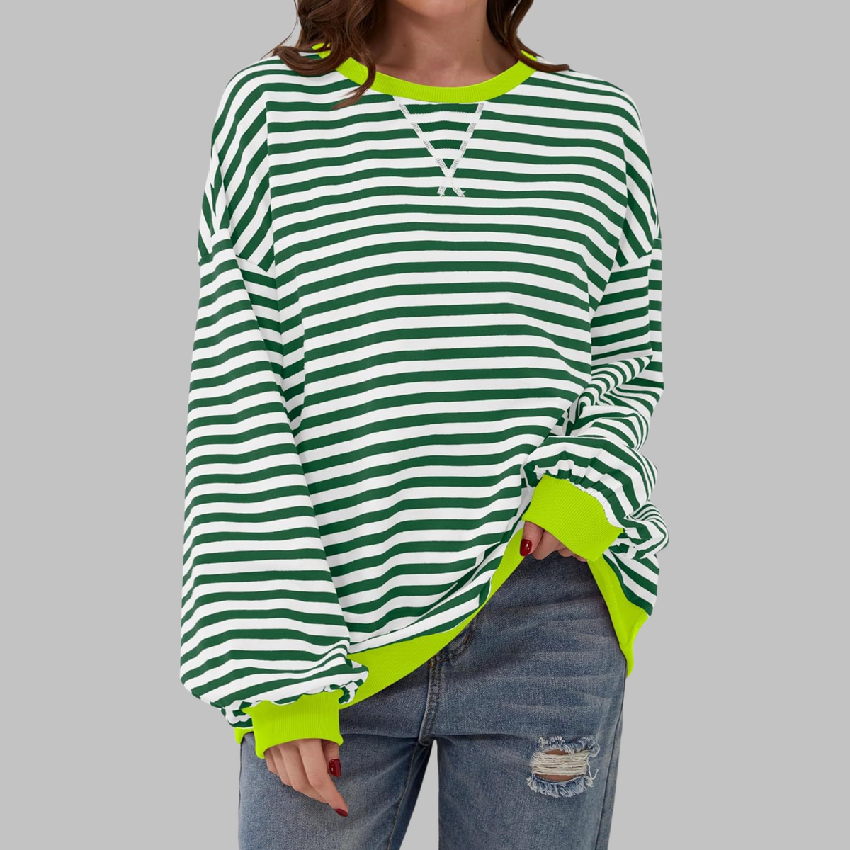 Women's Oversized Printed Sweatshirt – Relaxed Crew Neck