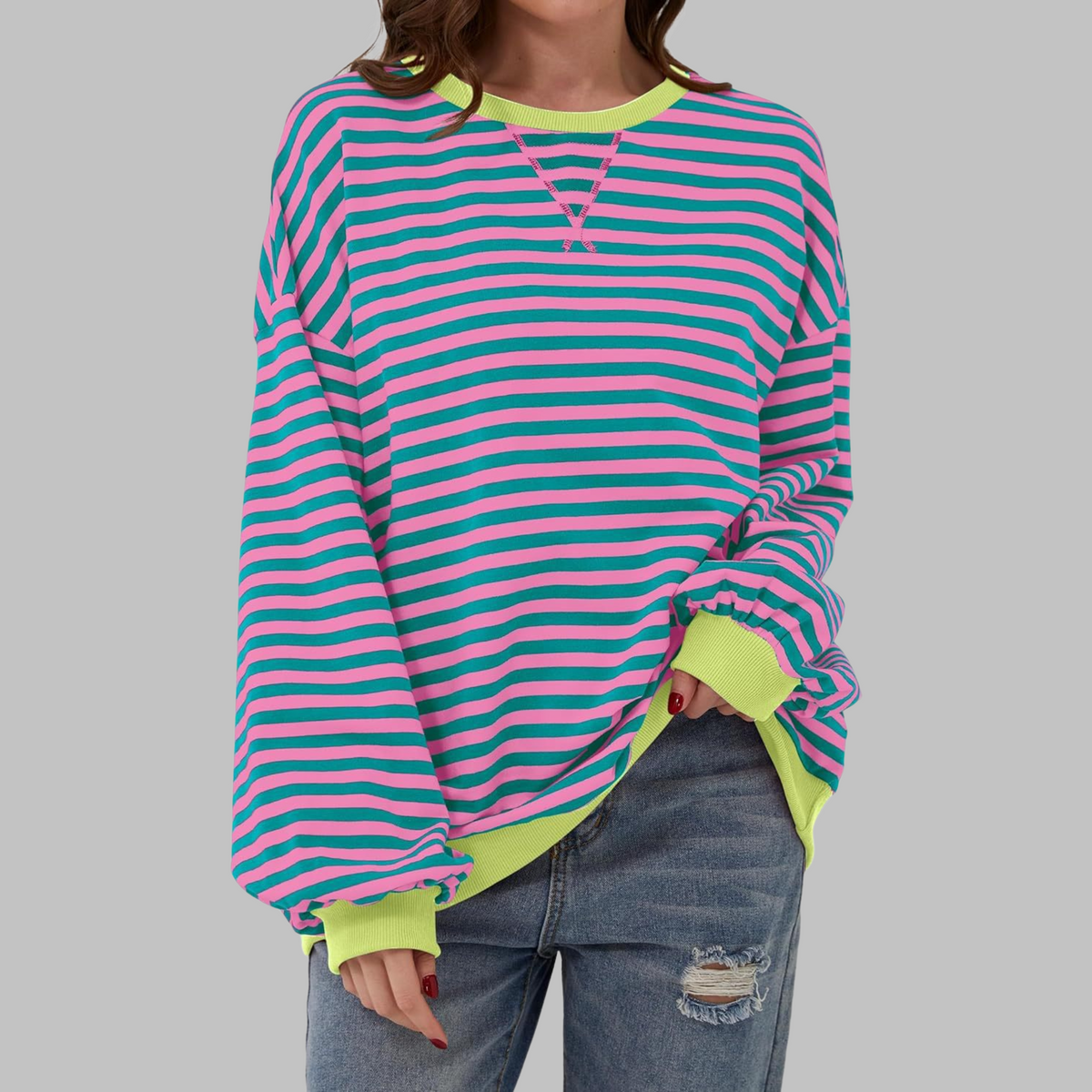 Women's Oversized Printed Sweatshirt – Relaxed Crew Neck