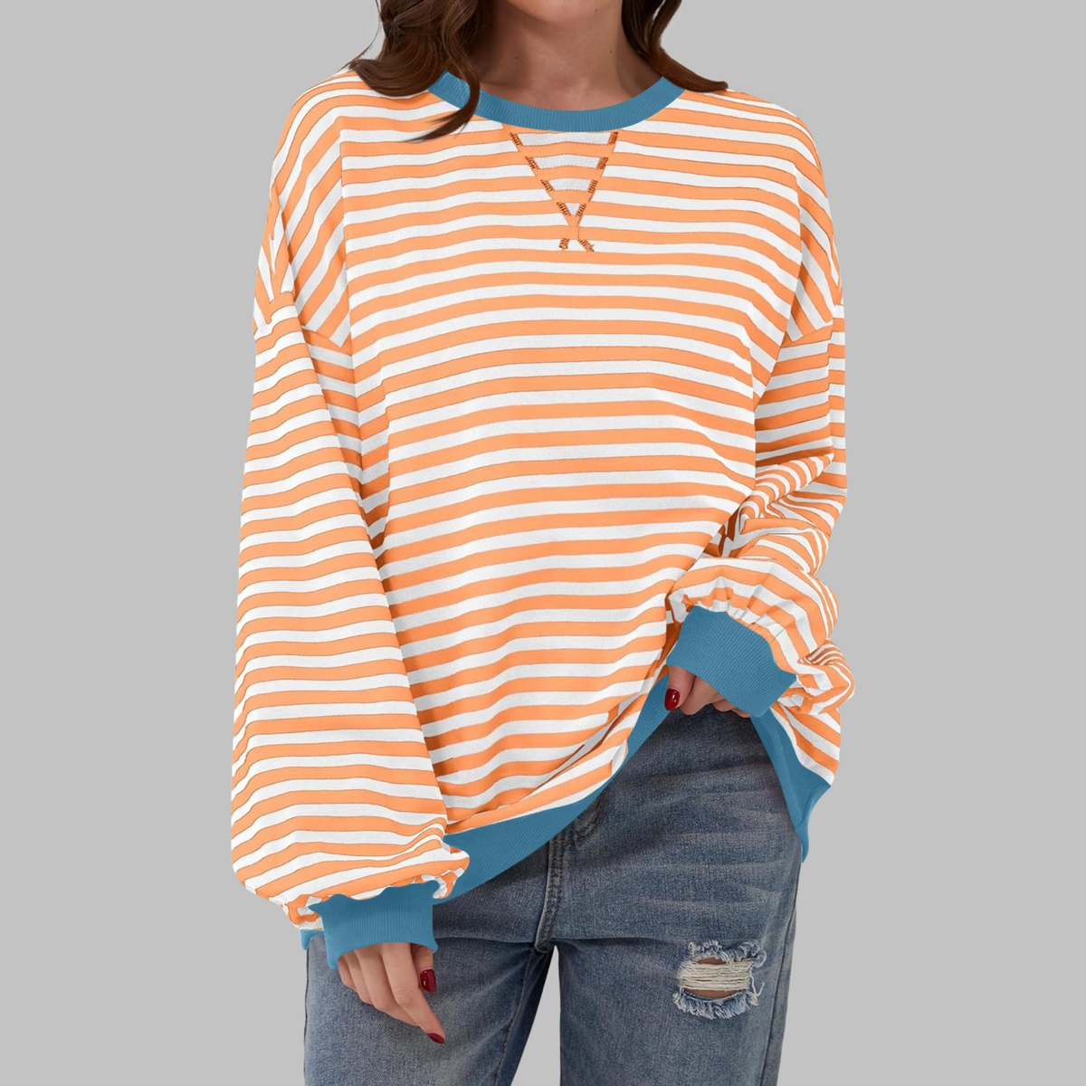 Women's Oversized Printed Sweatshirt – Relaxed Crew Neck