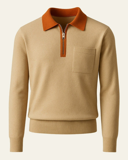 Men's Collared Quarter Zip Sweater Chest Pocket Knit