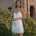 Women's Fitted Sequin Cocktail Dress Mini Length – White