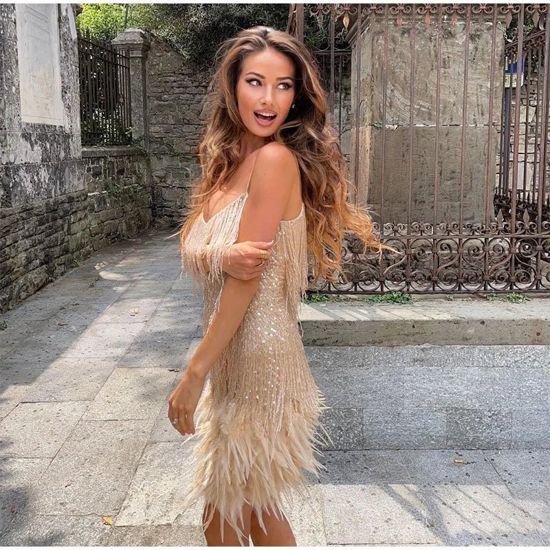 Women's Fitted Sequin Cocktail Dress Mini Length