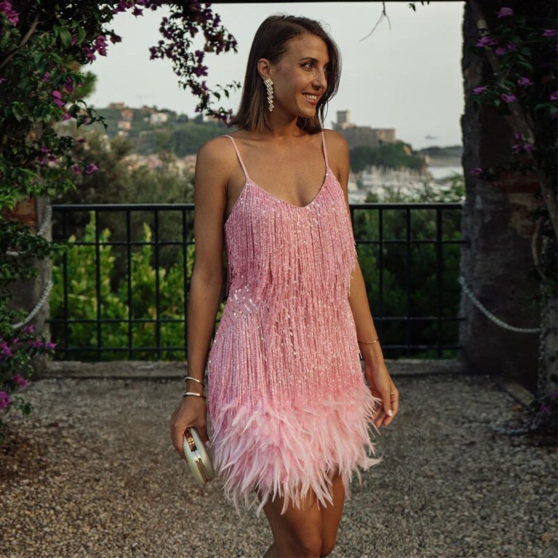 Women's Fitted Sequin Cocktail Dress Mini Length