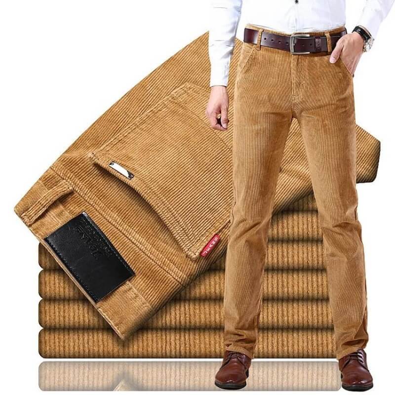 Men's Cotton Blend Corduroy Trousers Straight Fit Smart Casual