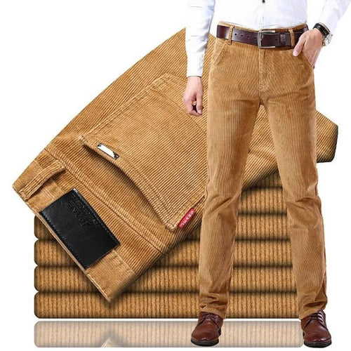 Men's Cotton Blend Corduroy Trousers Straight Fit Smart Casual