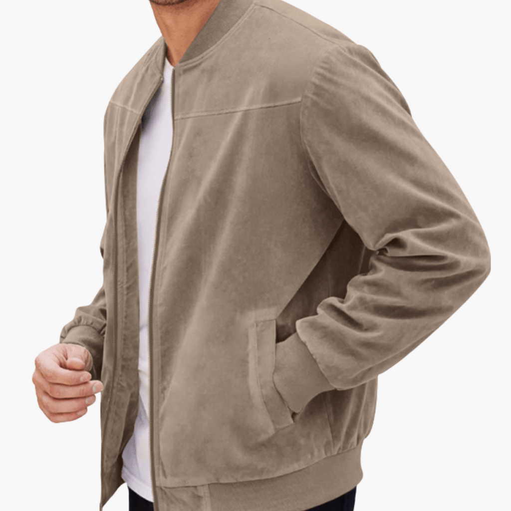 Men's Soft Suede Bomber Jacket Refined Zip Up Layer