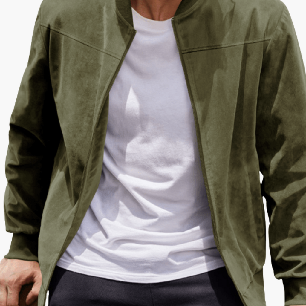 Men's Soft Suede Bomber Jacket Refined Zip Up Layer