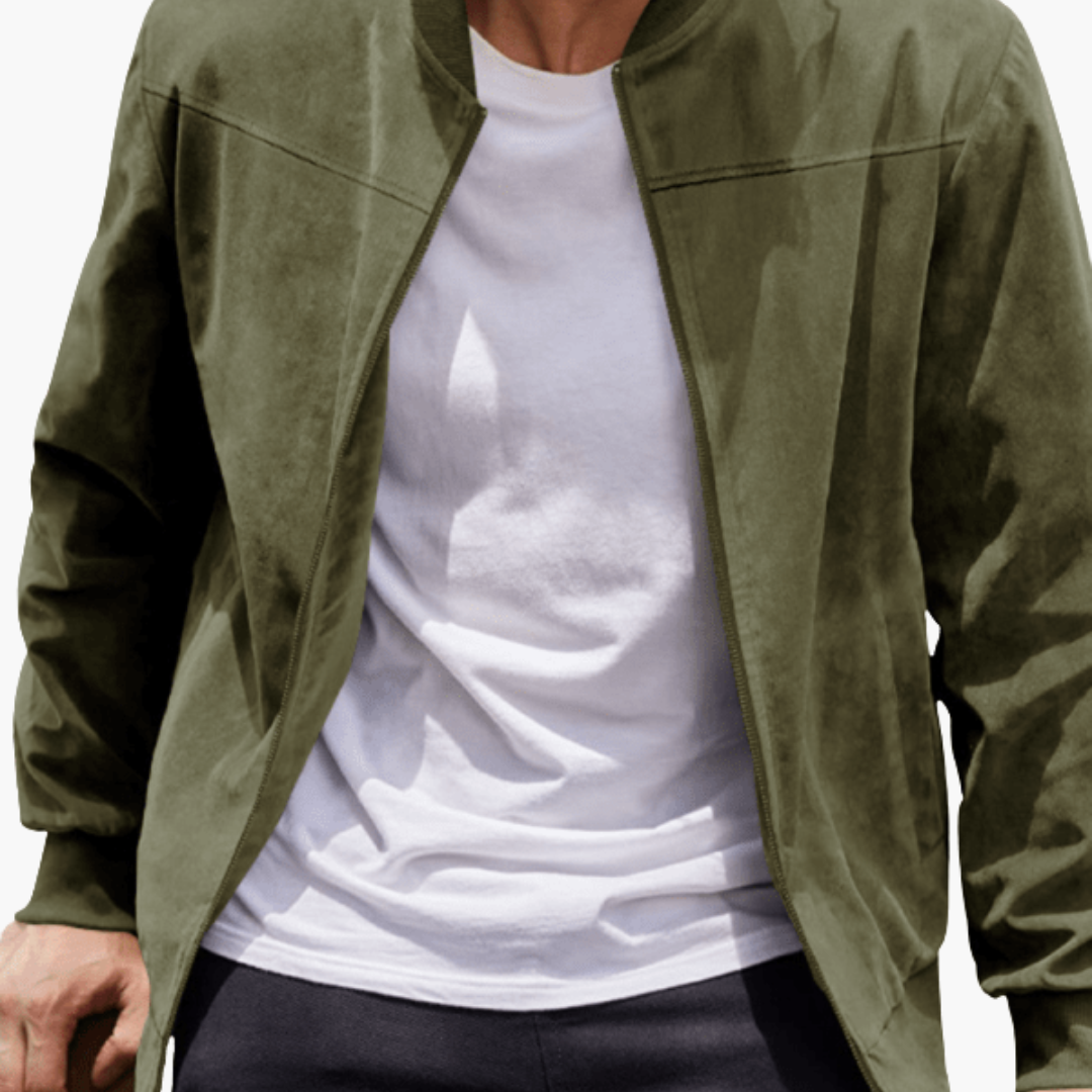 Men's Soft Suede Bomber Jacket Refined Zip Up Layer