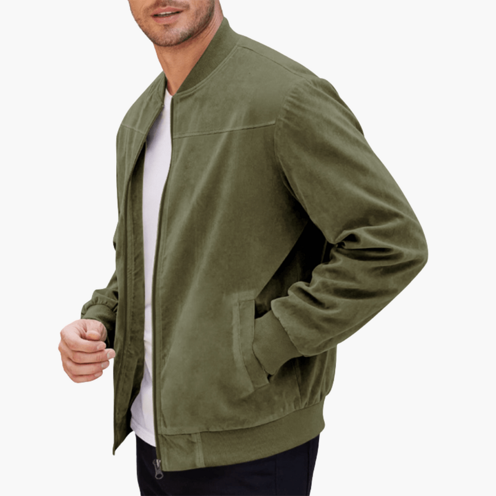 Men's Soft Suede Bomber Jacket Refined Zip Up Layer