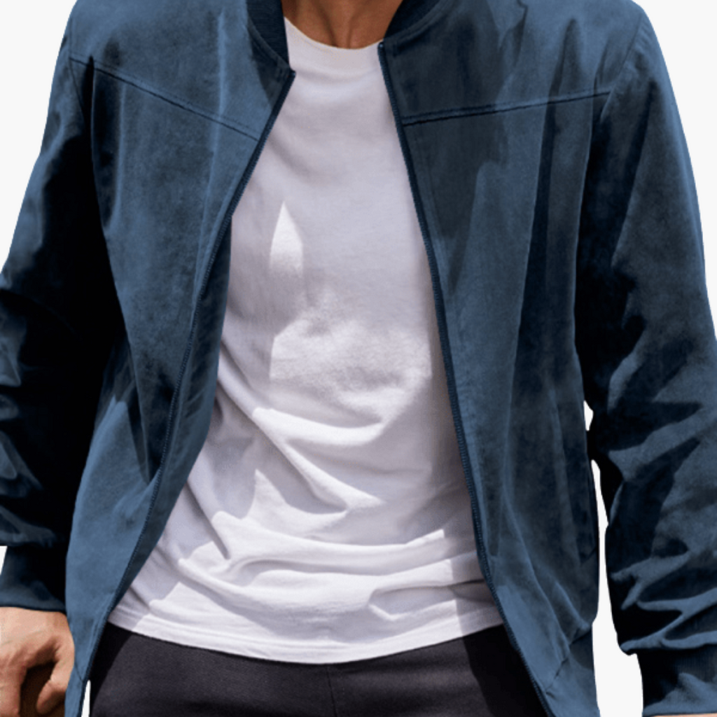 Men's Soft Suede Bomber Jacket Refined Zip Up Layer