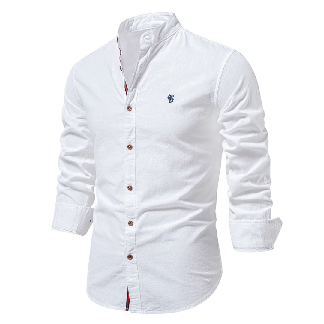 Men's Mandarin Collar Buttoned Slim Fit Casual Shirt