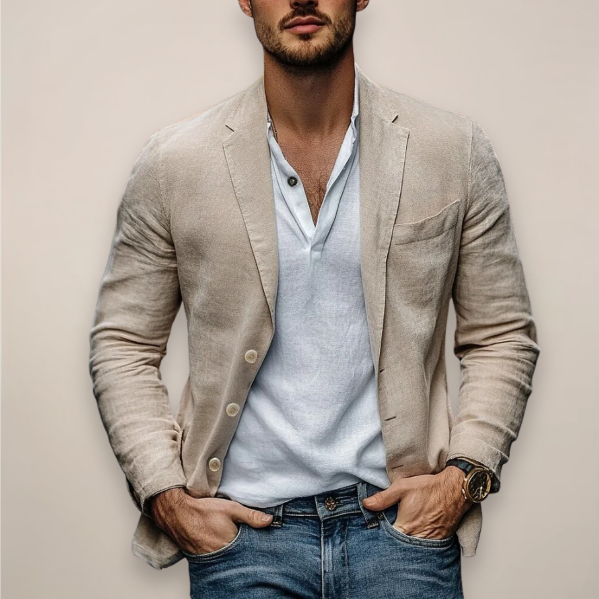 Men's Slim Fit Narrow Lapel Lightweight Blazer – Beige