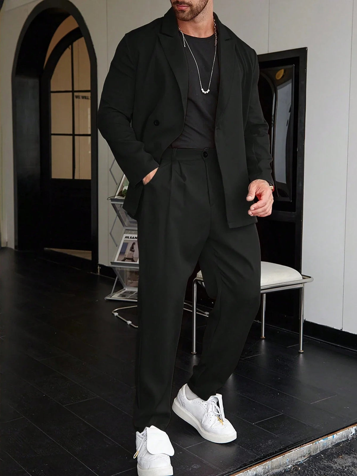 Men's Tailored Two-Piece Slim Fit Suit Set – Black