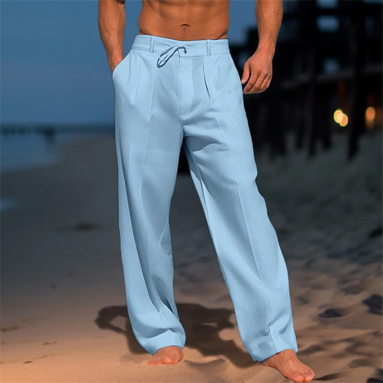 Men's Pleated Drawstring Trousers Relaxed Spring Tailoring for Travel