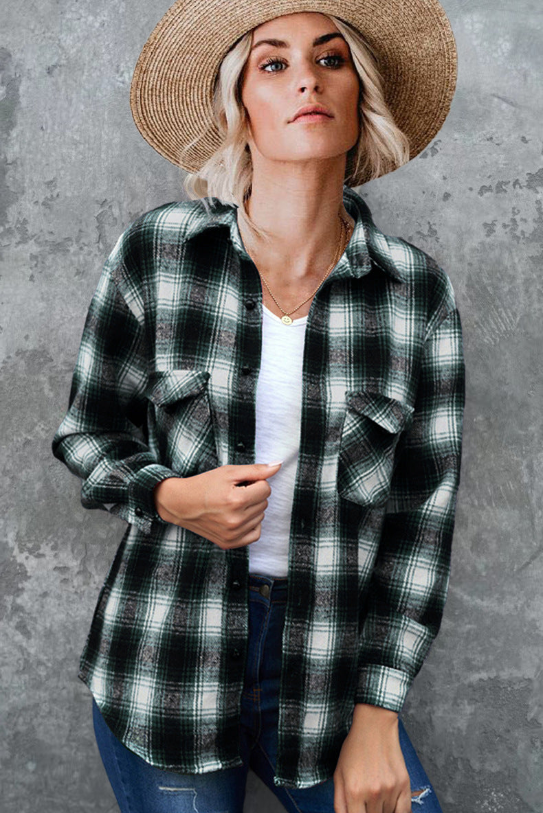 Women's Flannel Check Shirt Jacket With Pockets
