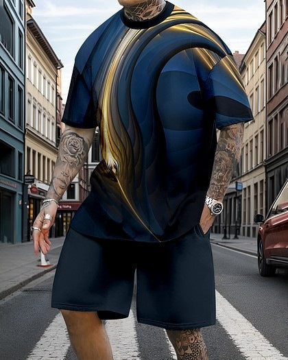 Men's Printed Oversized T Shirt and Relaxed Shorts Set