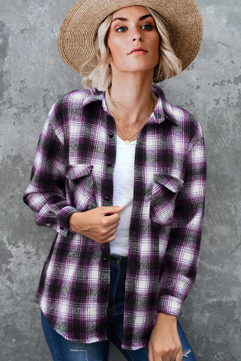 Women's Flannel Check Shirt Jacket With Pockets