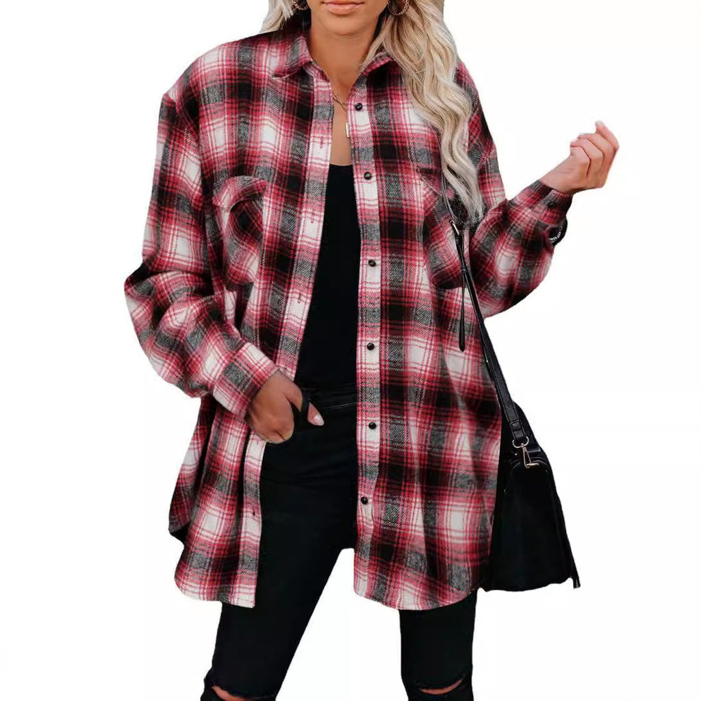Women's Flannel Check Shirt Jacket With Pockets