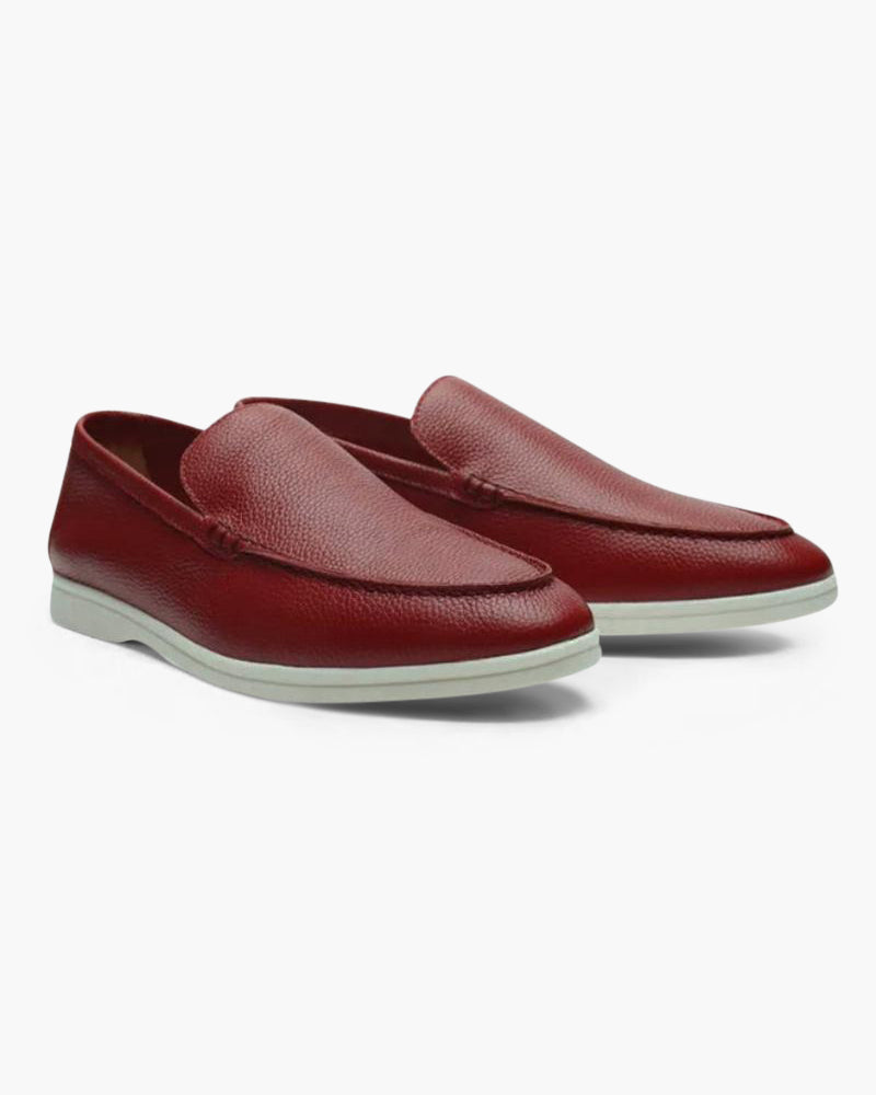 Men's Textured Leather Loafers Flexible Contrast Sole
