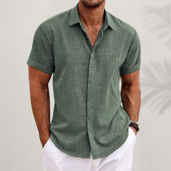 Men's Summer Linen Blend Collared Shirt - Green