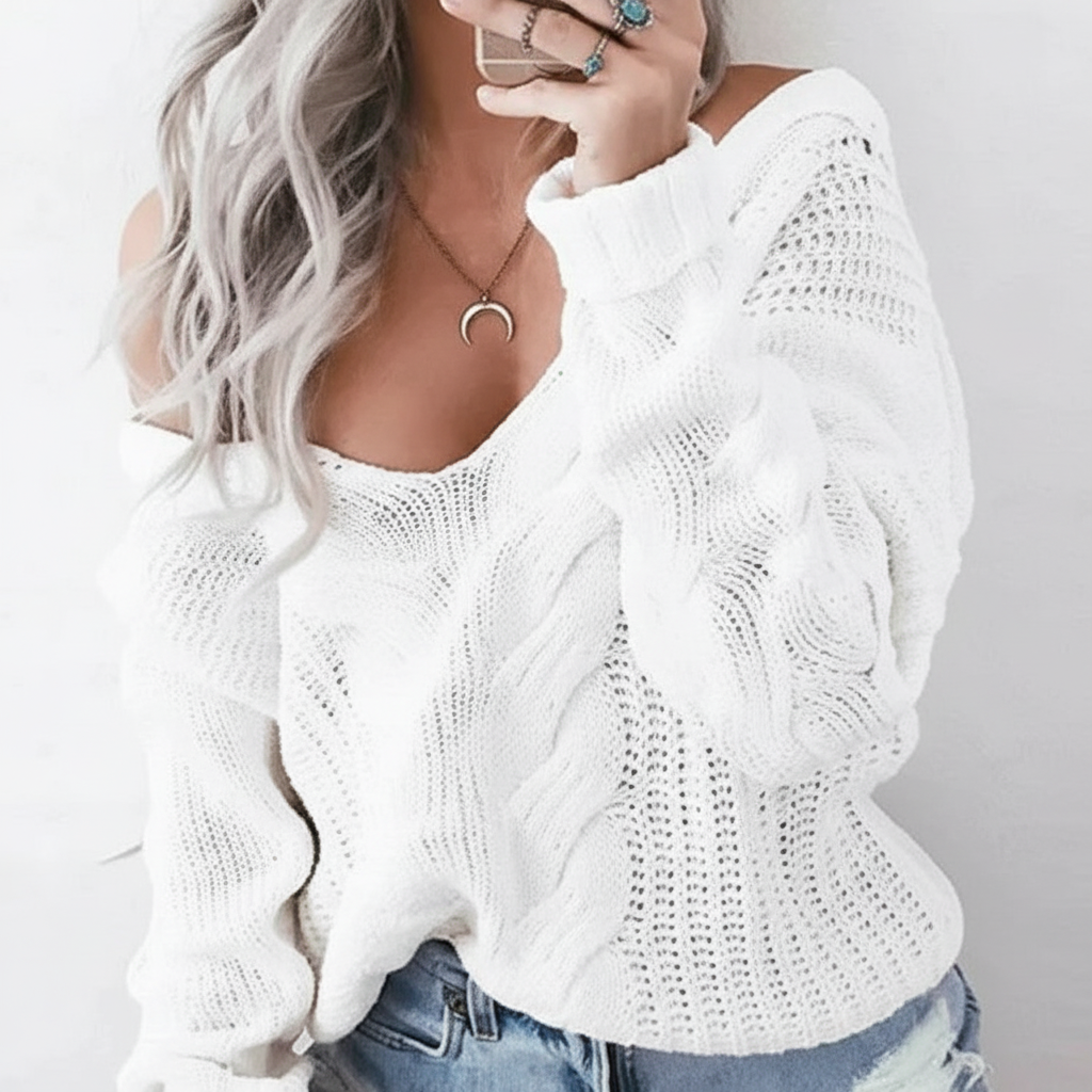 Women's Oversized Openwork Sweater with Cable Texture