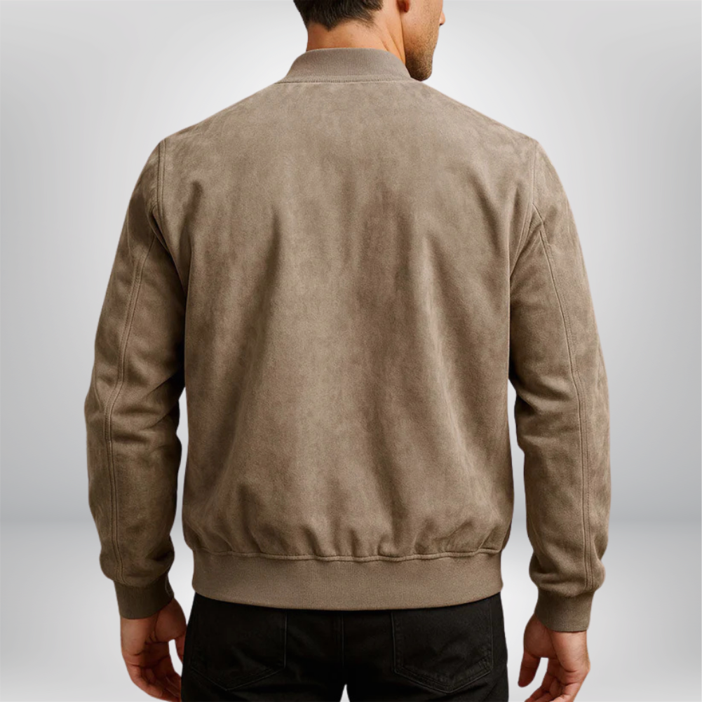Men's Suede Leather Bomber Jacket Slim Fit Zip Up