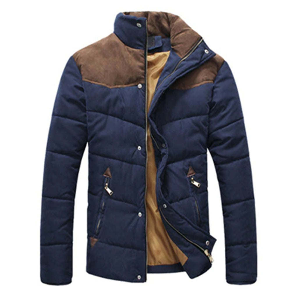 Men's Insulated Quilted Jacket With Contrast Shoulders - Navy Blue