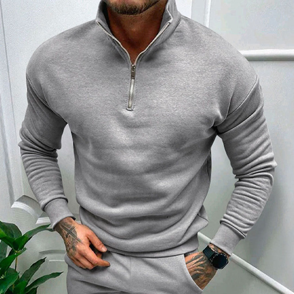 Men's Stand Collar Sweater with Streamlined Half Zip