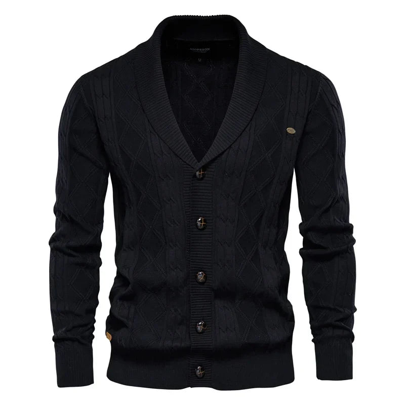 Men's Shawl Collar Cable Knit Button Cardigan