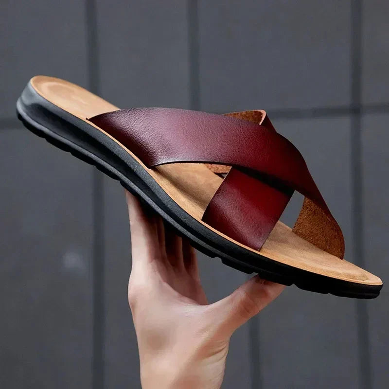 Men's Leather Slip On Sandals Italian Style Premium Comfortable