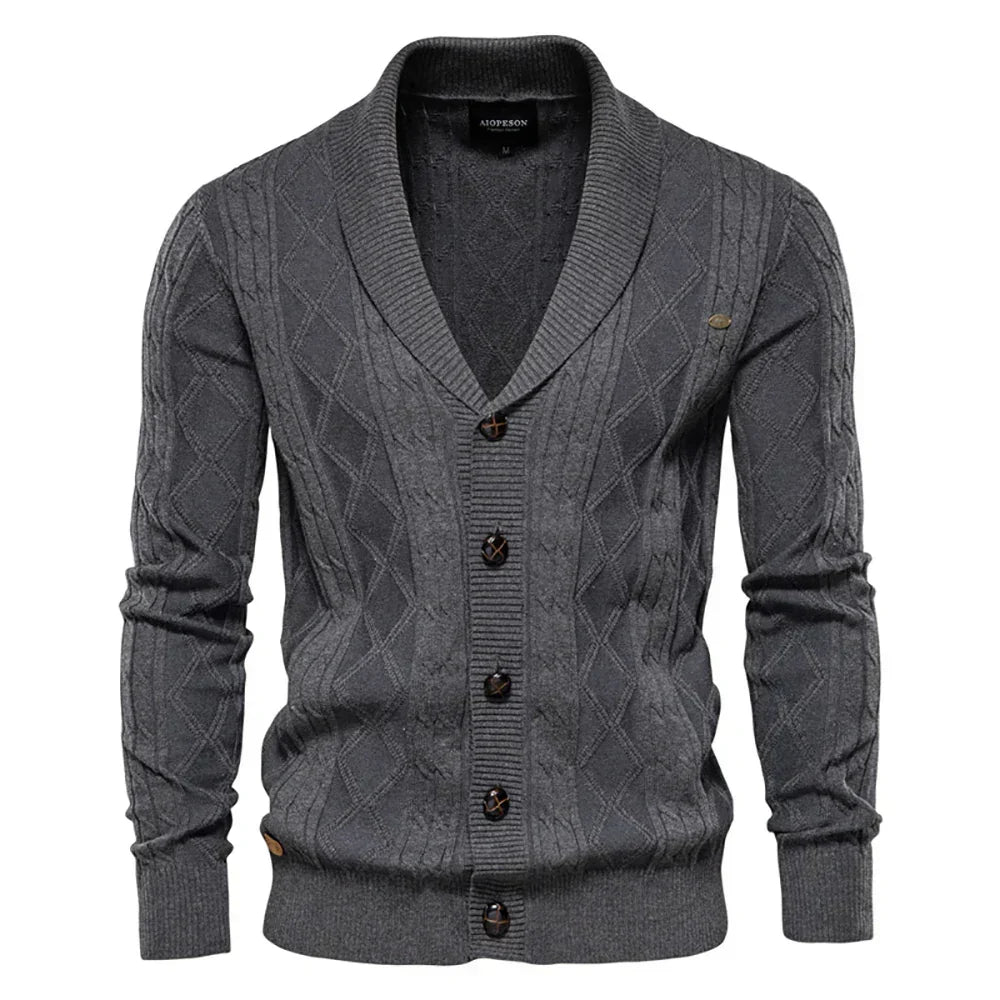Men's Shawl Collar Cable Knit Button Cardigan
