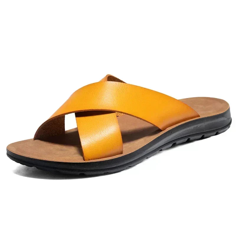 Men's Leather Slip On Sandals Italian Style Premium Comfortable
