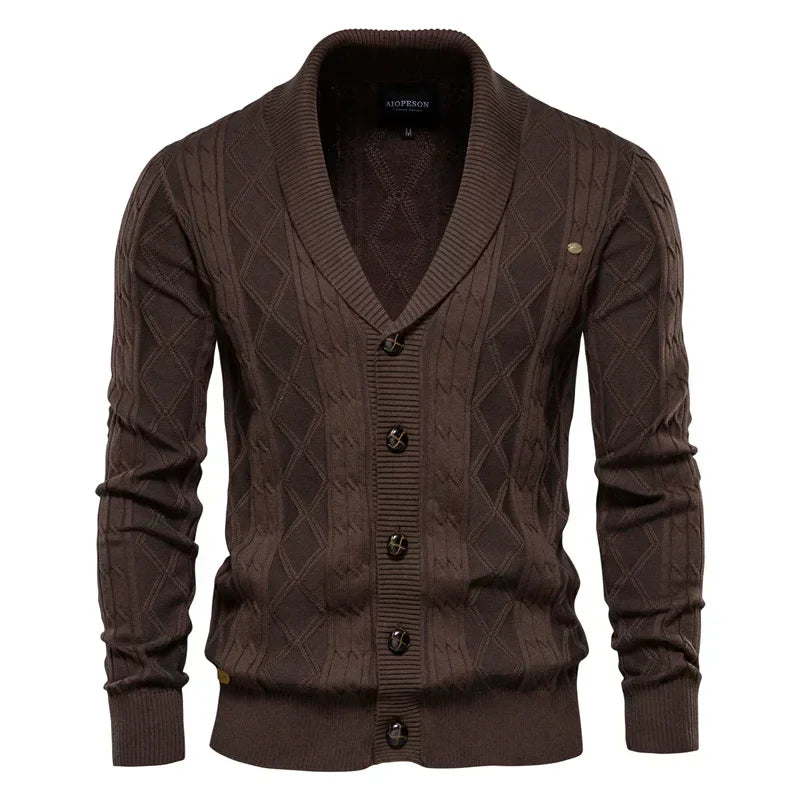 Men's Shawl Collar Cable Knit Button Cardigan