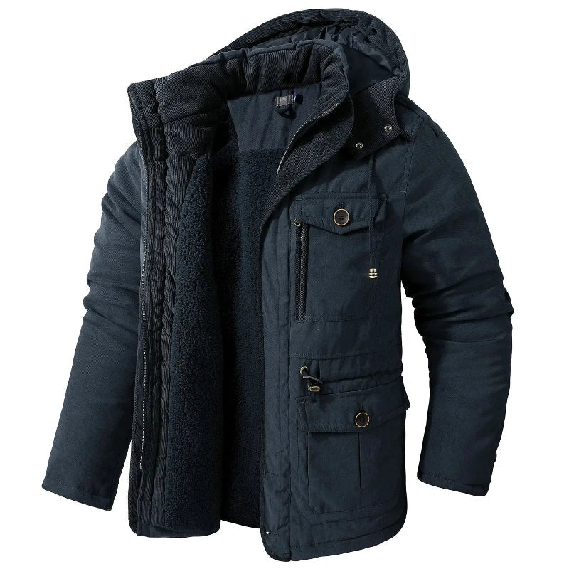 Women's Drawcord Hood Insulated Winter Coat - Navy Blue