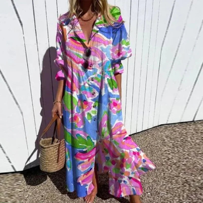 Women's Boho Floral Long Sleeve Maxi Dress
