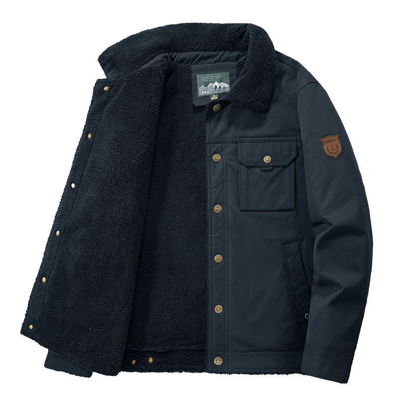 Men's Turn-Down Collar Sherpa Utility Coat - Navy Blue