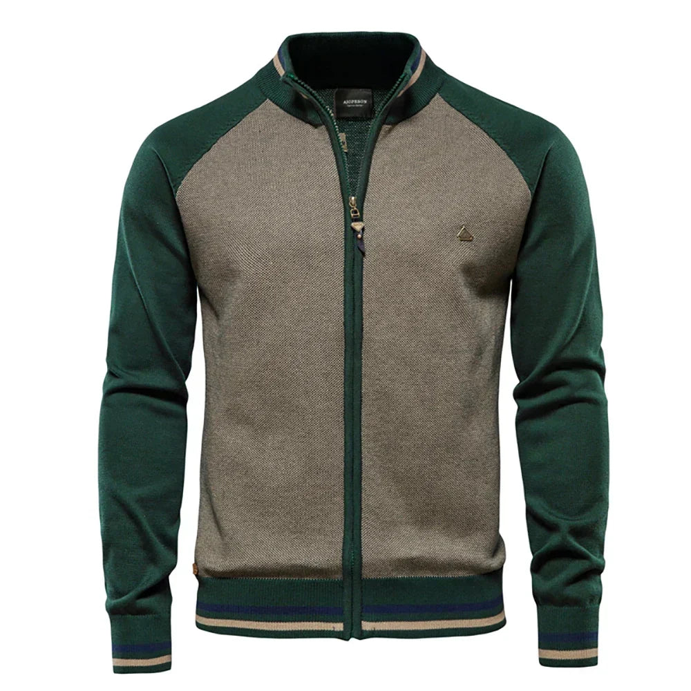 Men's Two Tone Zip Cardigan Ribbed Stand Collar Jacket