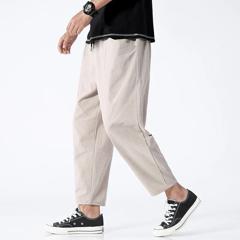 Men's Cropped Drawstring Trousers Relaxed Lightweight Summer Fit