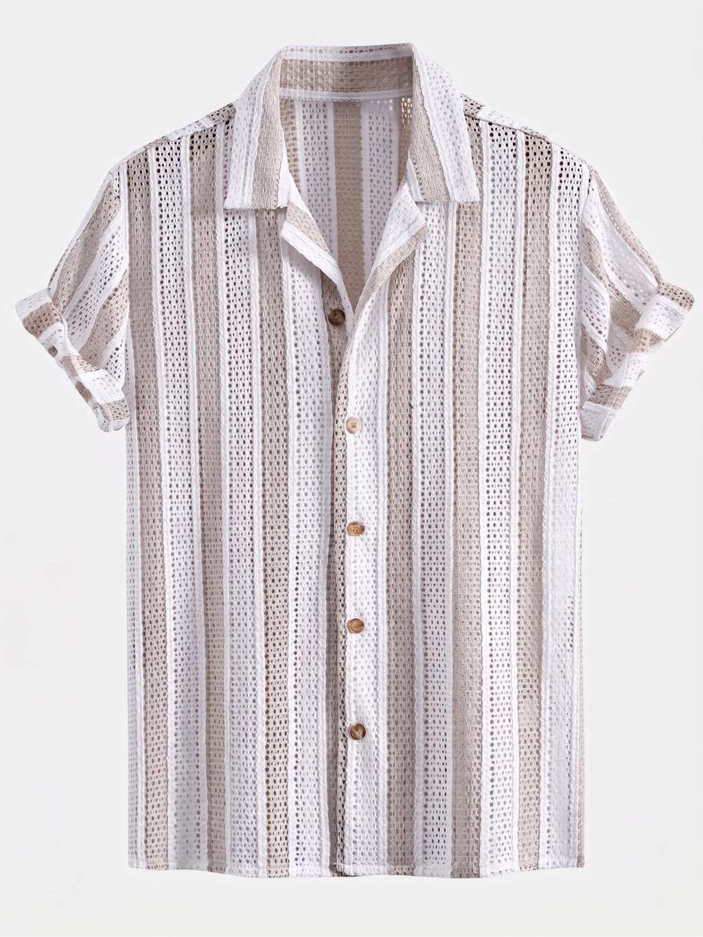 Men's Mesh Cuban Shirt Set Linen Blend Drawstring Shorts