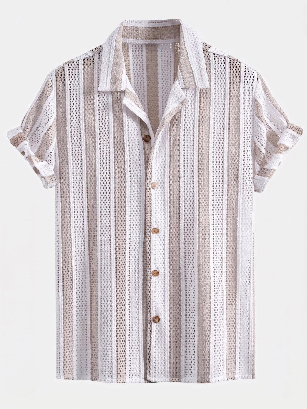 Men's Mesh Cuban Shirt Set Linen Blend Drawstring Shorts