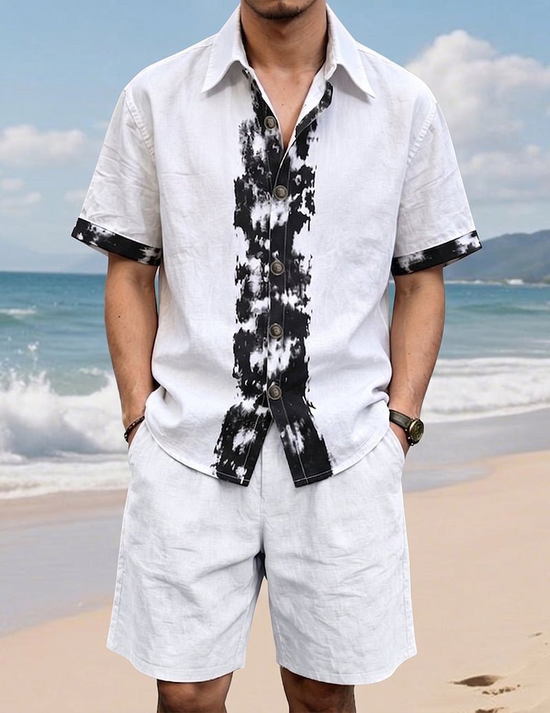 Men's Printed Linen Shirt and Shorts Outfit Set