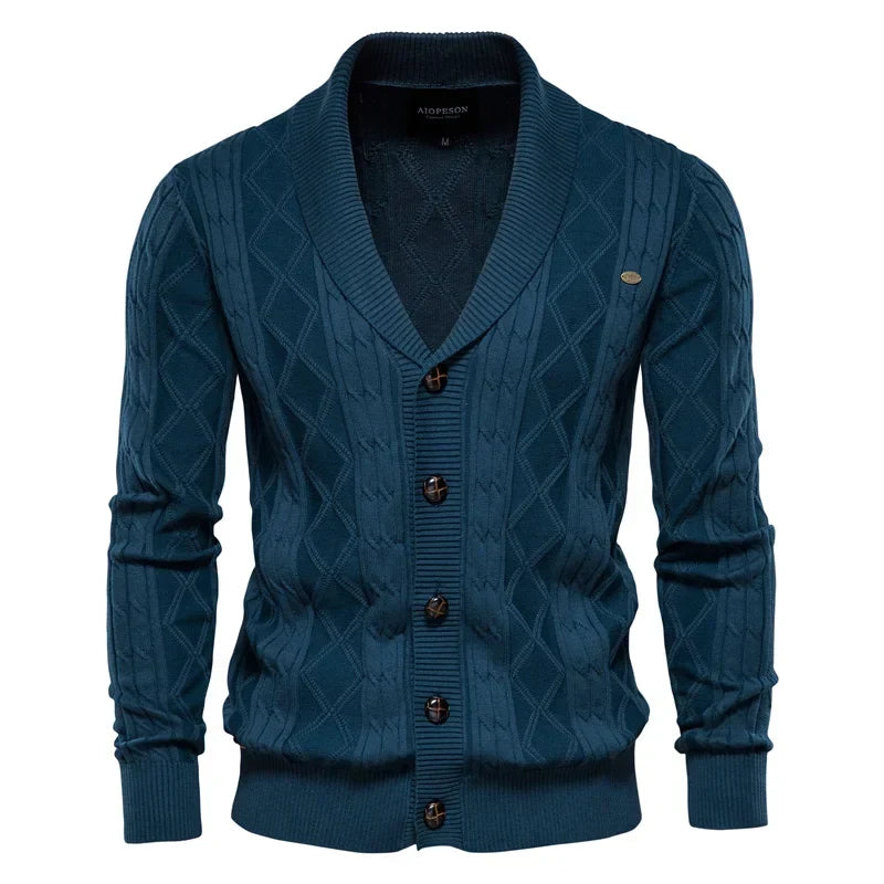 Men's Shawl Collar Cable Knit Button Cardigan